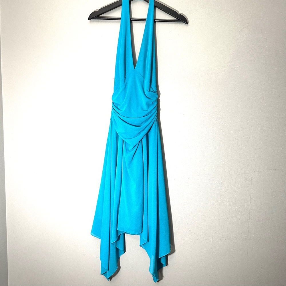 NWT Vintage Teal Blue Asymmetrical Halter Dress Size 4